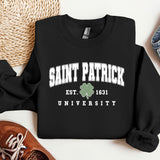a saint patrick sweatshirt with a pair of sneakers