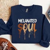 a blue sweatshirt with the words melanited soul on it