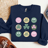 a st patrick's day sweatshirt with shamrocks and clovers