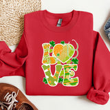 a red sweatshirt with the word love on it