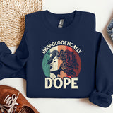 a blue sweatshirt with an image of a woman's face on it