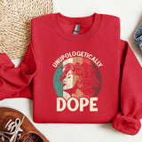 a red sweatshirt with a picture of a woman's face on it