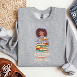 a gray sweatshirt with a black history graphic on it