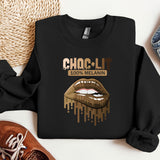 a black shirt with a picture of a woman's mouth and the words cho