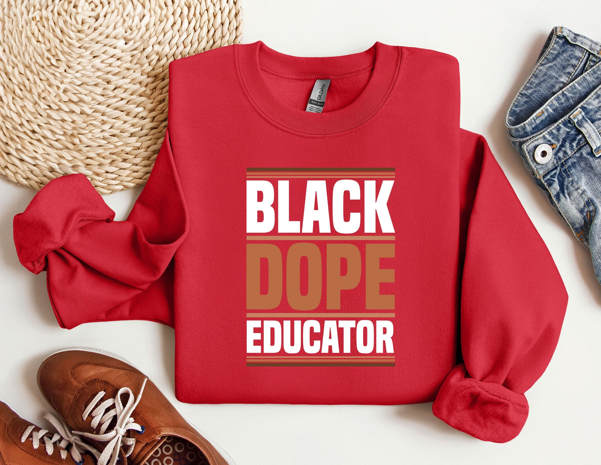 a red sweatshirt with the words black dope educator on it