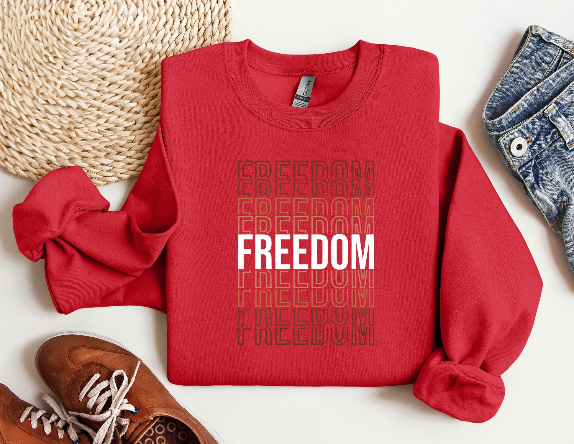 a red sweatshirt with the words freedom on it