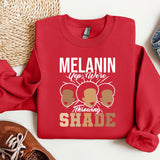 a red sweatshirt with the words melanin on it