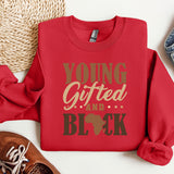 a red shirt with the words young, gifted and black on it