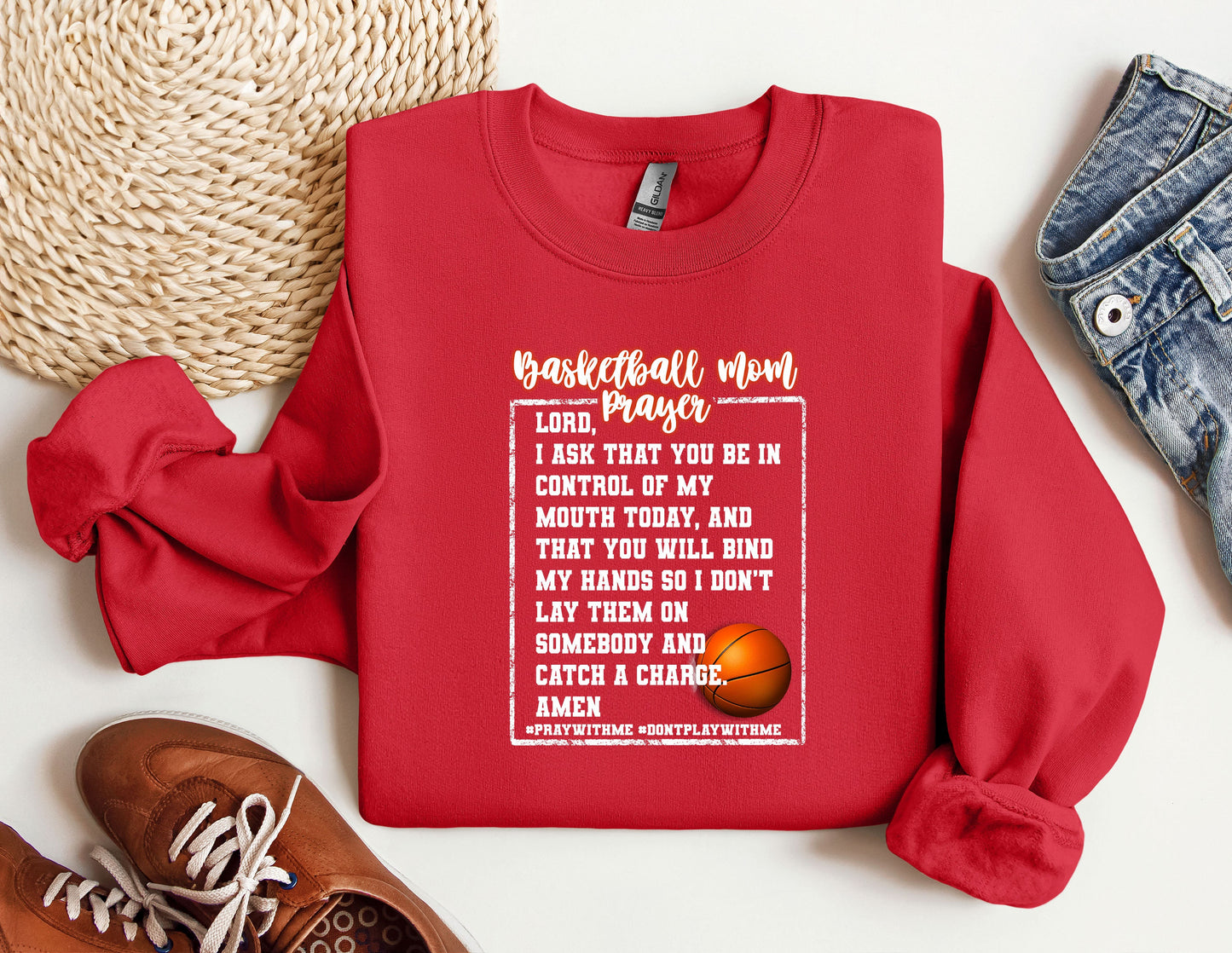 a red sweatshirt with a basketball poem on it