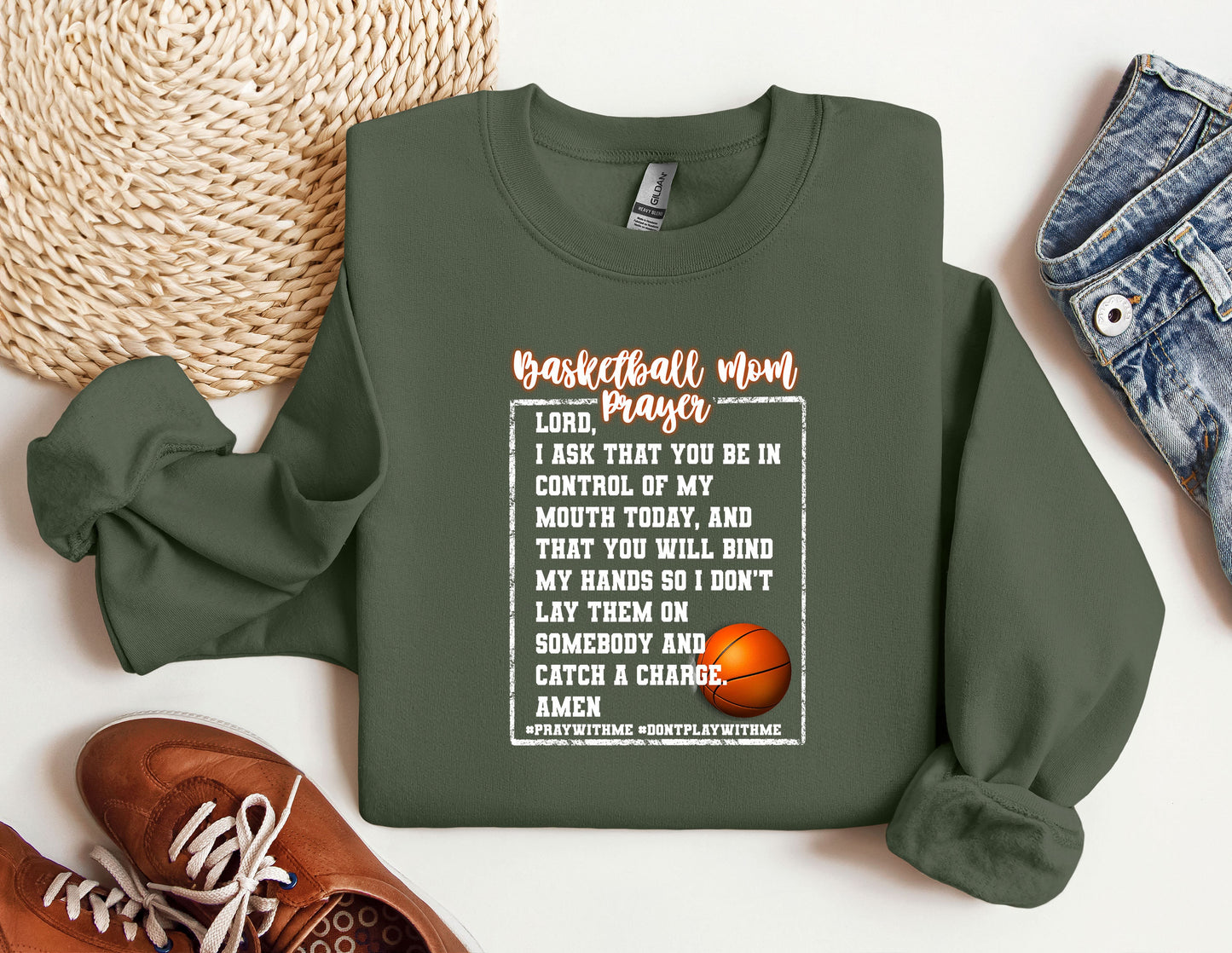 a green sweatshirt with a basketball mom poem on it