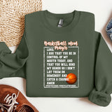 a green sweatshirt with a basketball mom poem on it