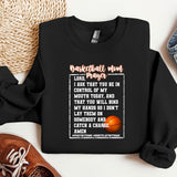 a black sweatshirt with a basketball mom poem on it