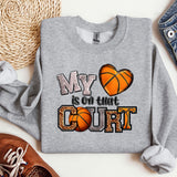 a sweatshirt that says my heart is on the court