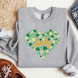 a st patrick's day sweatshirt with a shamrock heart