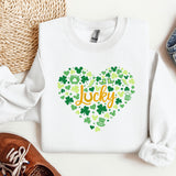 a st patrick's day sweatshirt with a shamrock heart
