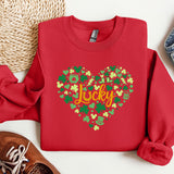 a red sweater with a heart and the word lucky printed on it