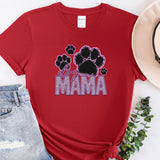 a red shirt that says mama with paw prints