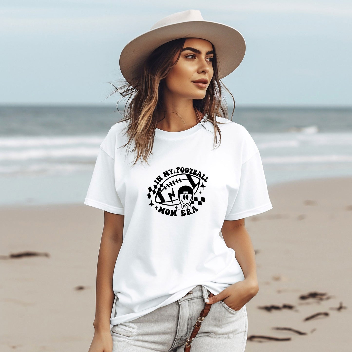 a woman wearing a hat and a white shirt