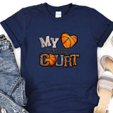 a t - shirt that says, my heart is in the court