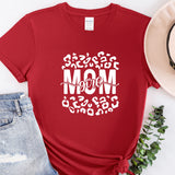 a red t - shirt with the word mom printed on it
