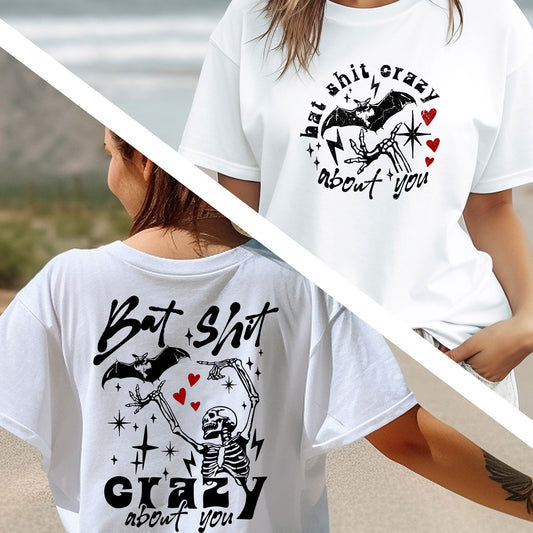 Bat Shit Crazy About You Valentine T-Shirt, Retro Mothers Day Tee, Funny Valentines Day T-Shirt, Cute Skeleton Heart Tee, Gift for her