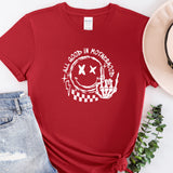 a red t - shirt with a white design on it