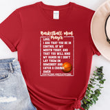 a red t - shirt with a basketball poem on it
