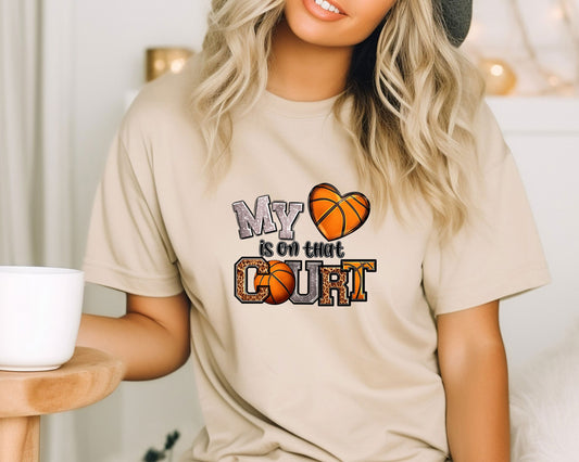 My Heart Is On That Court T-Shirt, Basketball Mom Shirt, Sports Mom Shirt, Basketball Mom Shirt, TeamTee, Match Day Tee