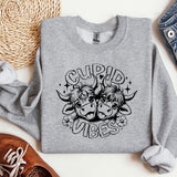 a grey sweatshirt with a graphic of a bull and the words cupid vibes