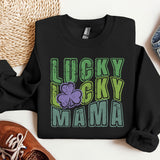 a lucky lucky mama sweatshirt next to a pair of sneakers