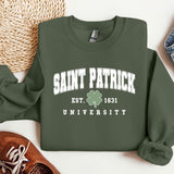 a sweatshirt with a shamrock on it next to a pair of shoes