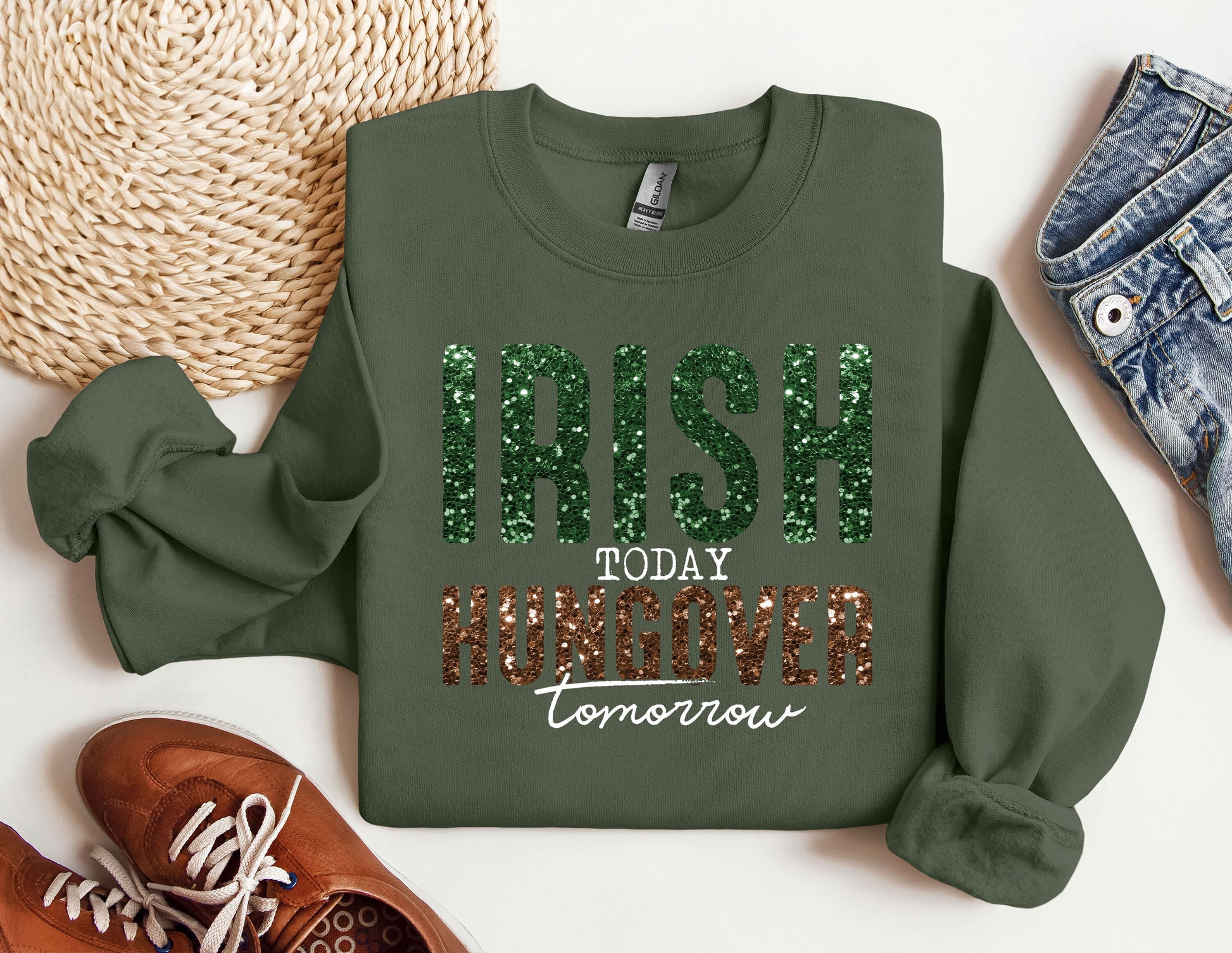 a green sweatshirt with the words irish today is a survivor tomorrow