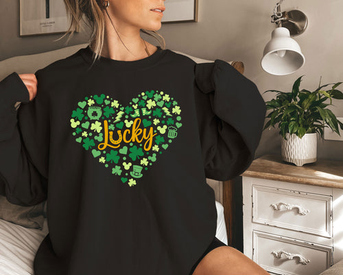 Lucky Shamrock Heart Sweatshirt, Womens St Patricks Day Sweatshirt, Lucky Shamrock Crewneck, Lucky Hoodie, Lucky Crewneck, St Patrick Gift
